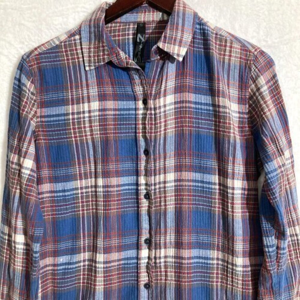Seven7‎ Womens Shirt Size S Long Sleeve Button Up Plaid Lightweight Seersucker